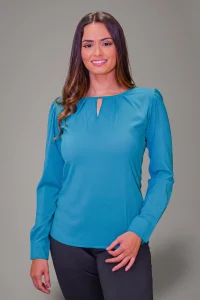 Blusa Feminina Decote V com Pregas Manga Longa - BCS003