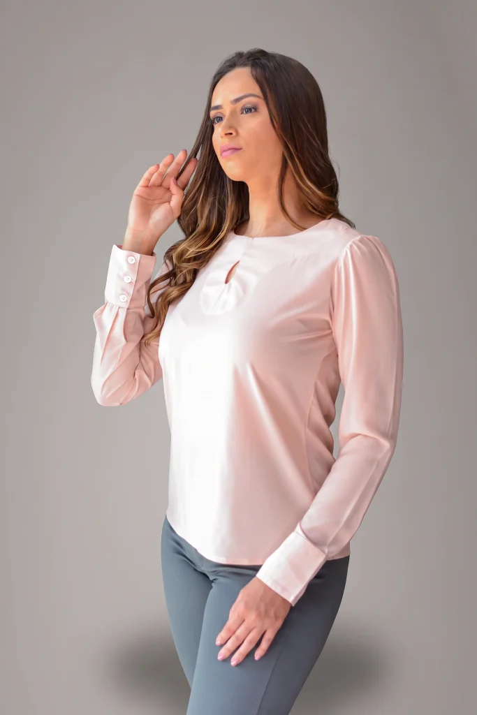 Blusa Feminina Decote Fenda Manga Longa - BCS038